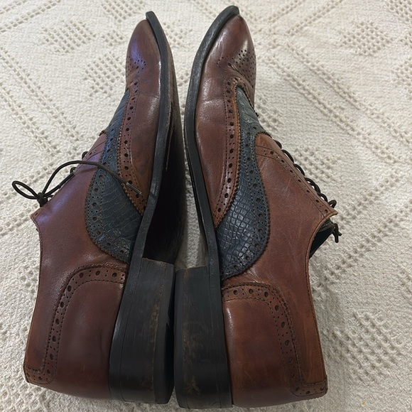 Duca Oxford Brown & Blue‎ captoe Italian leather Men\'s Dress Shoes EUR 45 USA 12 main image 10